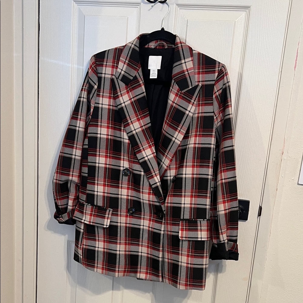 H&M Black and Red Plaid Blazer